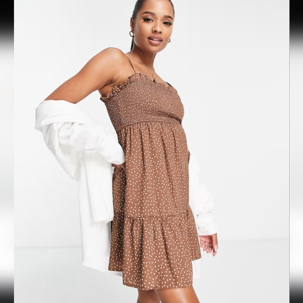 New Look brown polka dot cami strap mini dress